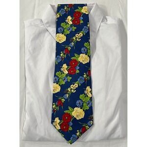 KENZO Homme Silk Floral Necktie Navy Blue Red Yellow Blue Flowers‎ Made in Italy